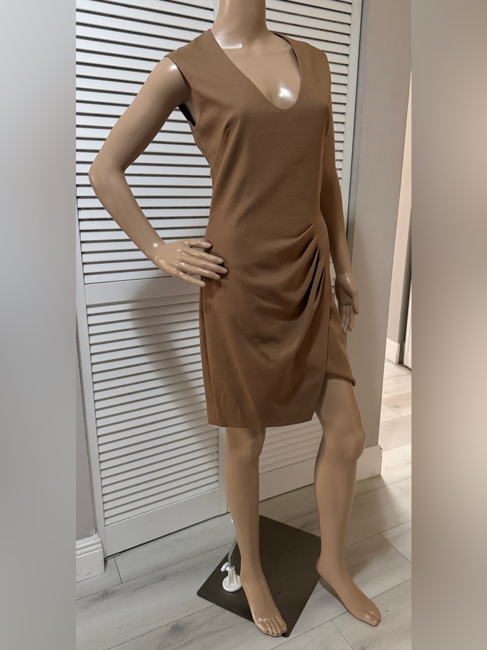L’AGENCE Draped Jersey Sheath Dress | Sculptural Taupe Cocktail Dress | Size 6